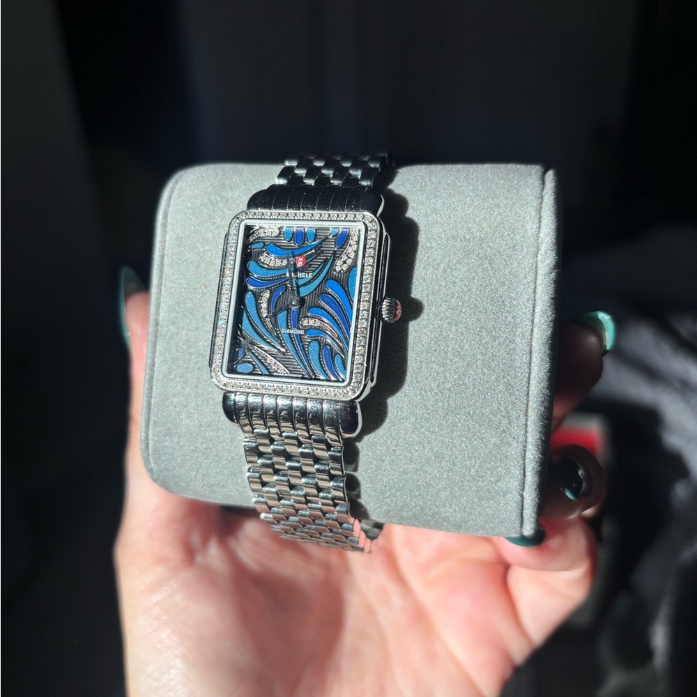 - MICHELE®
The Michele Deco II Peacock Patterned Blue & Diamond
